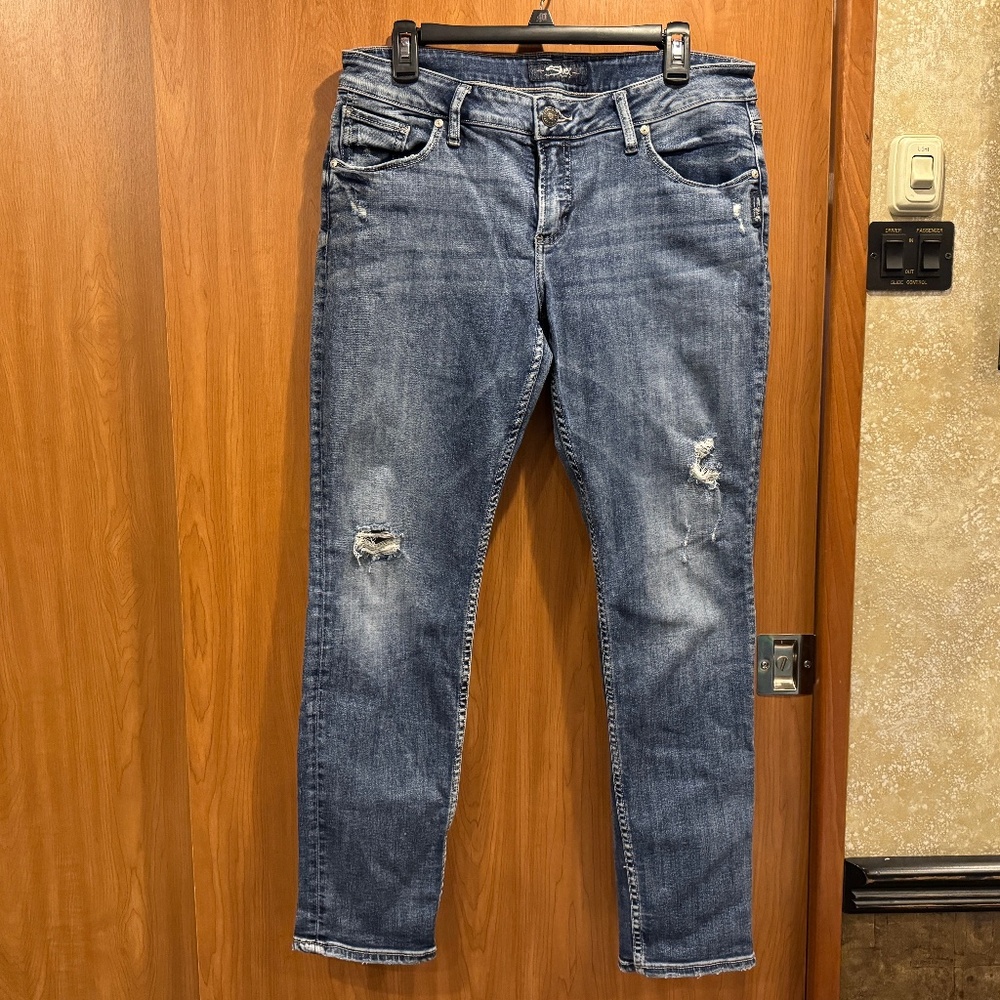 Silver Jeans Sam Distressed Boyfriend Cropped Jeans